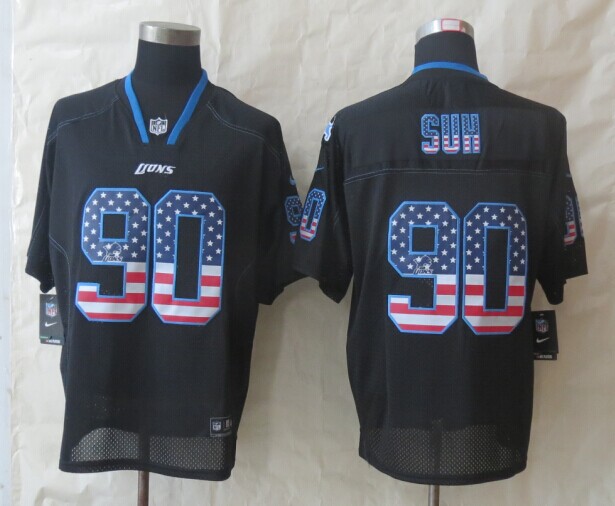 Nike Lions 90 Suh USA Flag Fashion Black Elite Jerseys