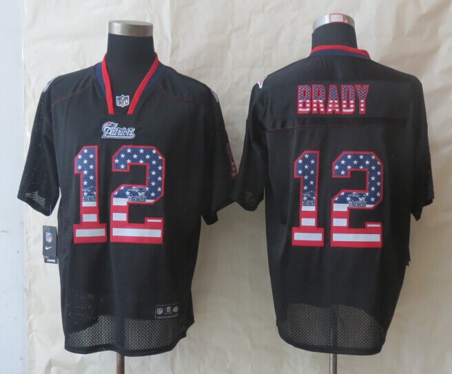 Nike Patriots 12 Brady USA Flag Fashion Black Elite Jerseys