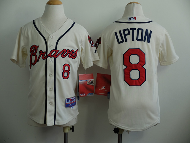 Braves 8 Upton Cream Youth Jersey - Click Image to Close