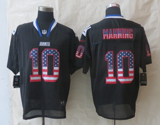 Nike Giants 10 Manning USA Flag Fashion Black Elite Jerseys