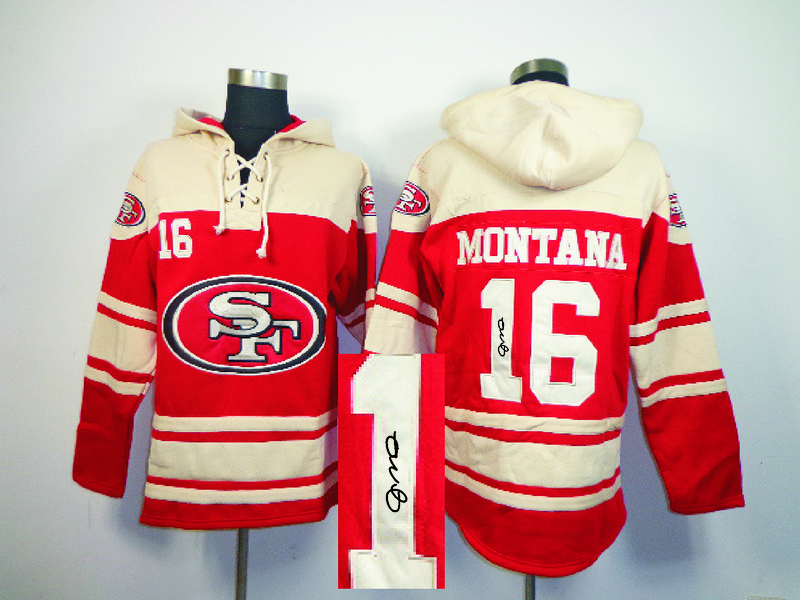 Nike 49ers 16 Montana Red Hooded Signature Edition Jerseys