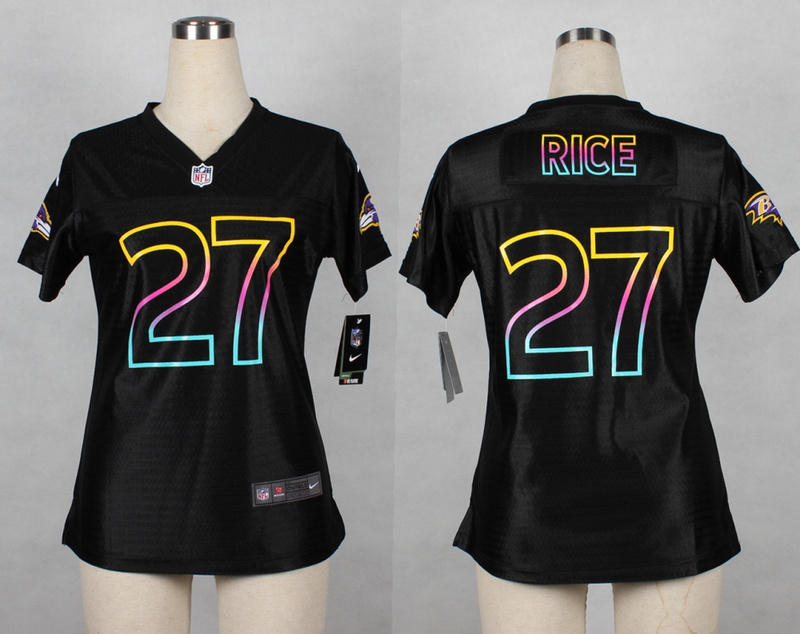Nike Ravens 27 Rice Black Fashion Women Jerseys