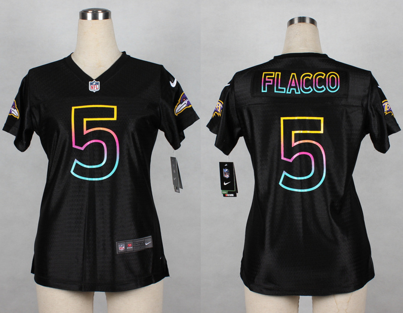 Nike Ravens 5 Flacco Black Fashion Women Jerseys