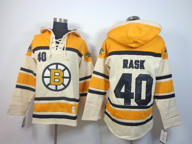NHL Bruins 40 Rask Cream Hoodies