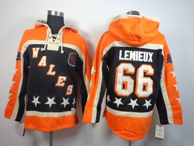 NHL Penguins 66 Lemieux Orange All Star Hoodies