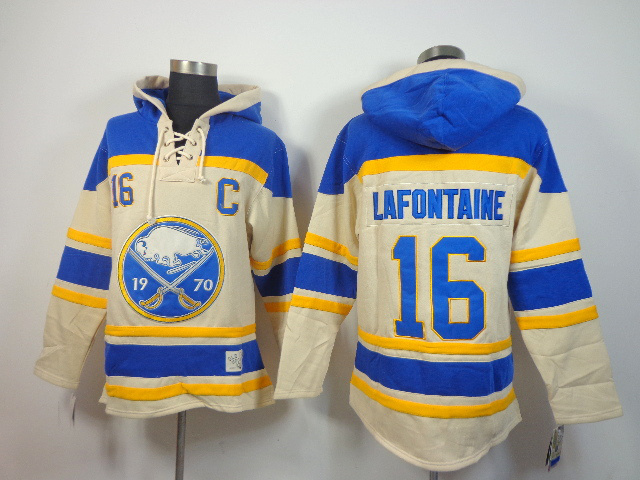 NHL Sabres 16 Lafontaine Cream Hoodies