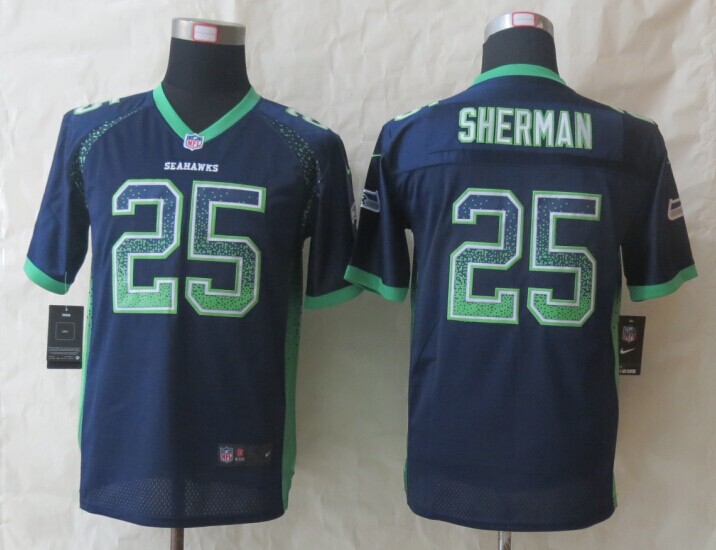 Nike Seahawks 25 Sherman Drift Fashion Blue Youth Jerseys