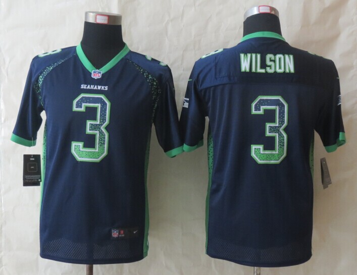 Nike Seahawks 3 Wilson Drift Fashion Blue Youth Jerseys