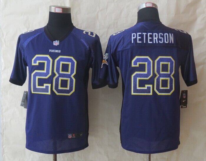 Nike Vikings 28 Peterson Purple Drift Fashion Youth Jerseys