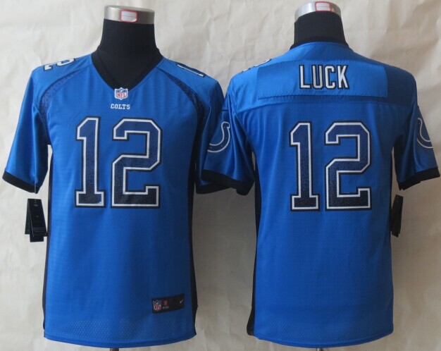 Nike Colts 12 Luck Drift Blue Elite Youth Jerseys