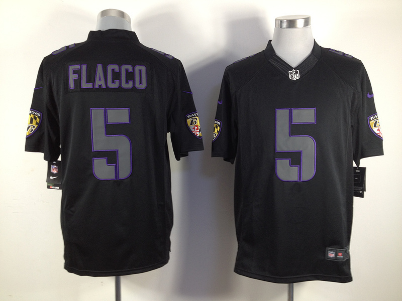 Nike Ravens 5 Flacco Black Impact Limited Jerseys