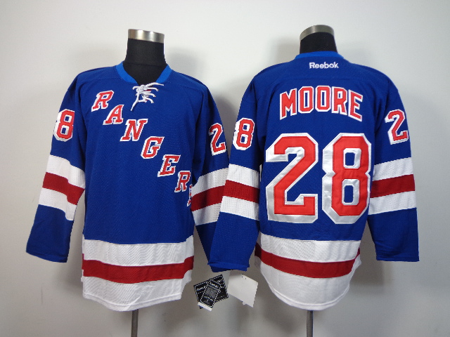 Rangers 28 Moore Blue Jerseys